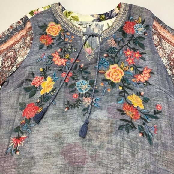 John Mark Multicolor Floral Embroidered Blouse - Picture 4 of 10
